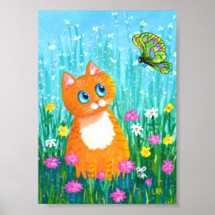 Poster Funny Orange Tabby Papillon de chat Créationarts