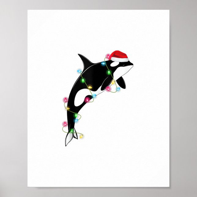 Poster Funny Orca Tueur Baleine Santa Chapeau Mer de Noël (Devant)