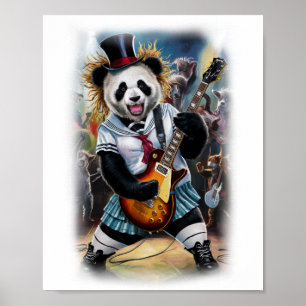 Poster Funny Panda joue du Rock and Roll sur un