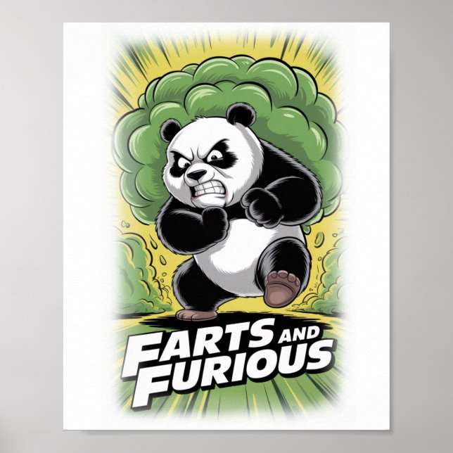 Poster Funny Panda running and making Fart on a White (Devant)