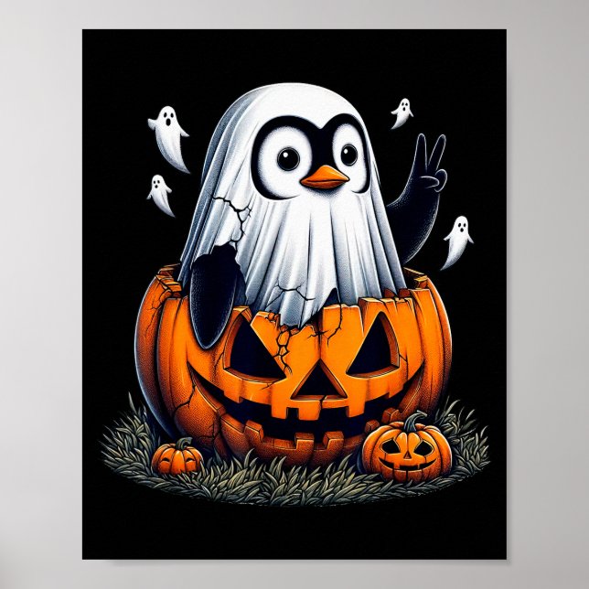 Poster Funny Penguin Boo Halloween Ghost Womens Mens Kids (Devant)