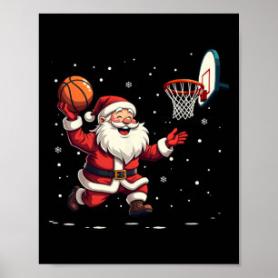 Poster Funny Père Noël Jouer Basketball Joyeux Noël