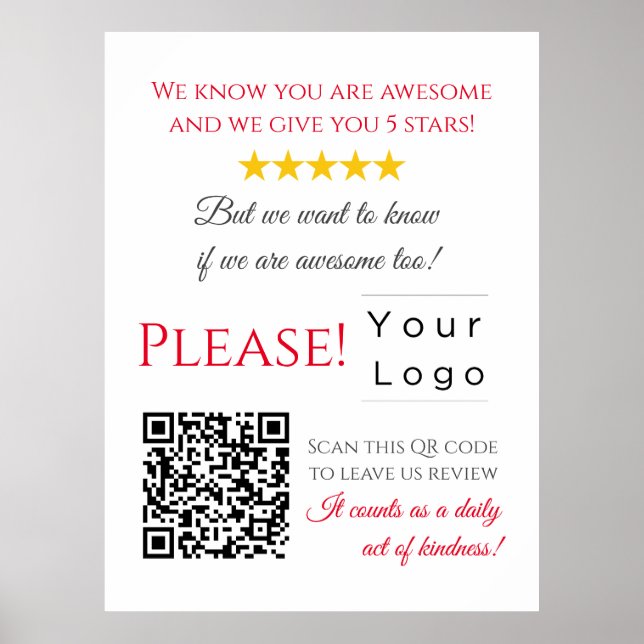 Poster Funny personnalisé QR Code Business Logo Review ro (Devant)