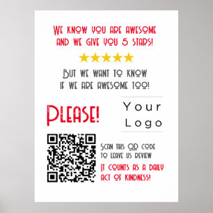 Poster Funny personnalisé QR Code Business Logo Review un