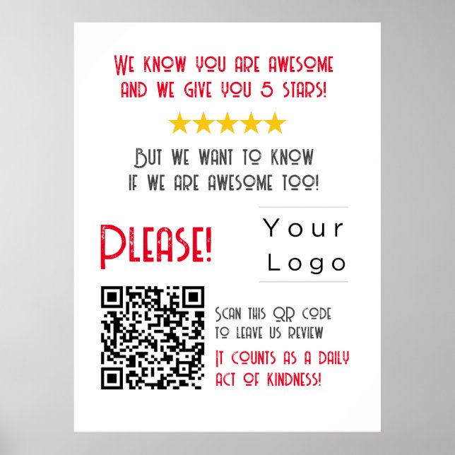 Poster Funny personnalisé QR Code Business Logo Review un (Devant)