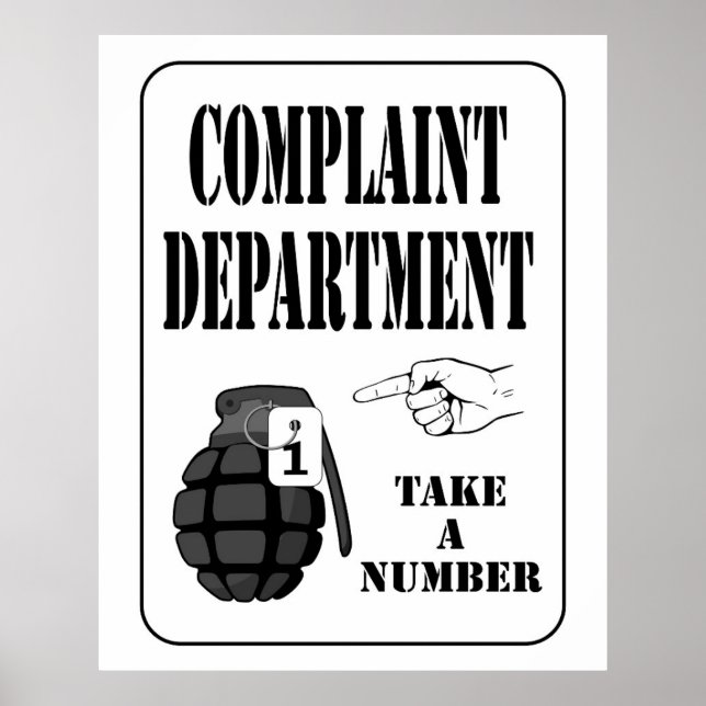 Poster Funny Plainte Département, prendre un numéro (Devant)