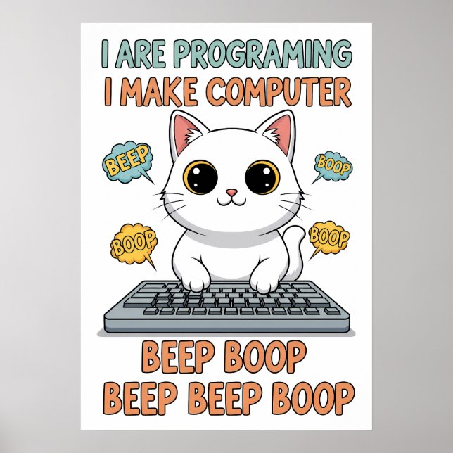 Poster Funny Programming Cat Meme - "I Are Programing" (Devant)