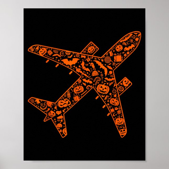 Poster Funny Pumpkin Airplane Candy Halloween Mens Womens (Devant)