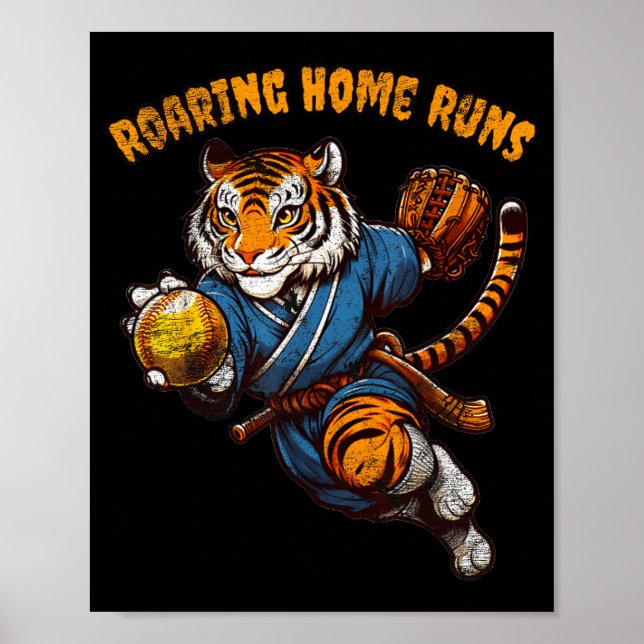 Poster Funny Quote Roaring Home Run Ball Retro Tiger Love (Devant)