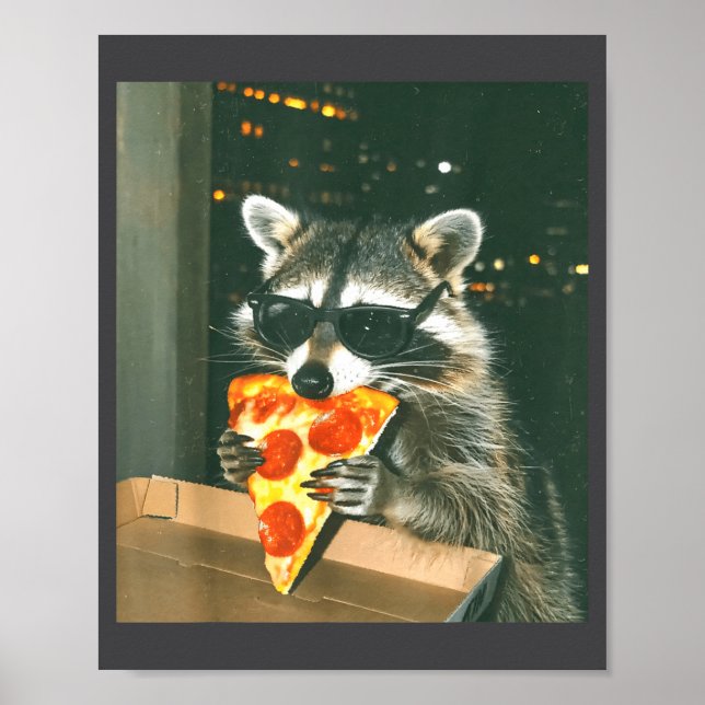 Poster Funny Raccoon Eating Zza Animal Meme Men Women Kid (Devant)