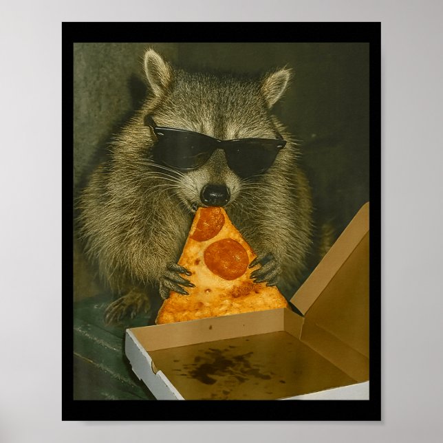 Poster Funny Raccoon Eating Zza Animal Meme Raccoon  (Devant)