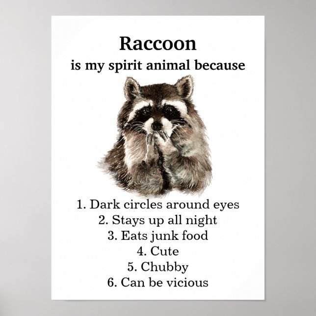 Poster Funny Raccoon Spirit Humour animal (Devant)