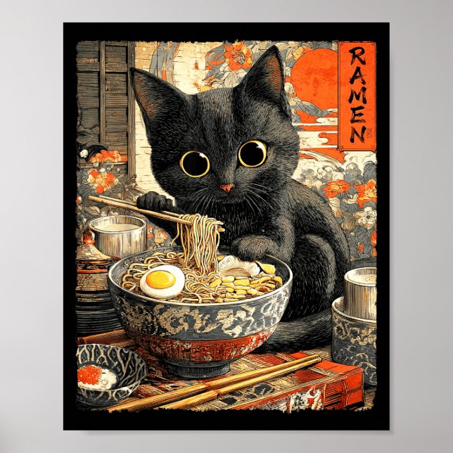 Poster Funny Ramen Cat Noodle Lovers Anime Otaku  (Devant)