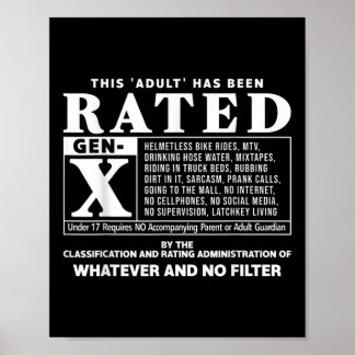 Poster Funny Rated Gen X Generation X 80s Humour enfant