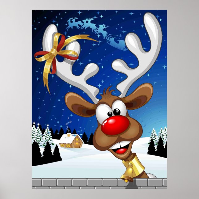 Poster Funny Reindeer Peeking Christmas Meme  (Devant)