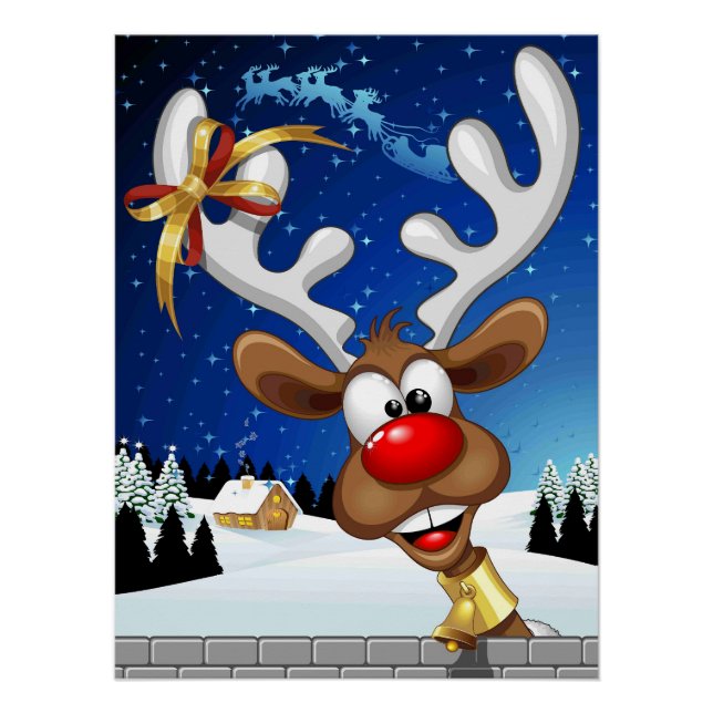 Poster Funny Reindeer Peeking Christmas Meme  (Devant)