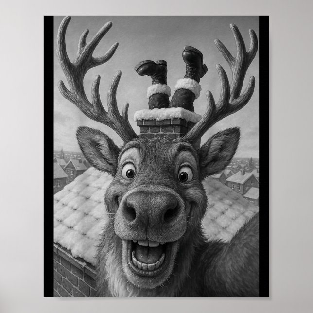 Poster Funny Reindeer Selfie Santa Boys Girls Christmas  (Devant)