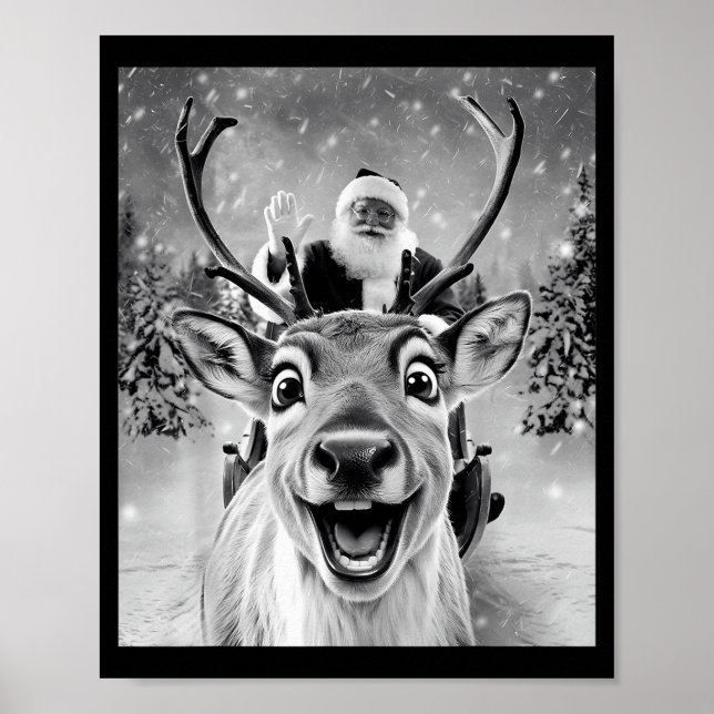 Poster Funny Reindeer Selfie Santa Christmas Men Women Ki (Devant)