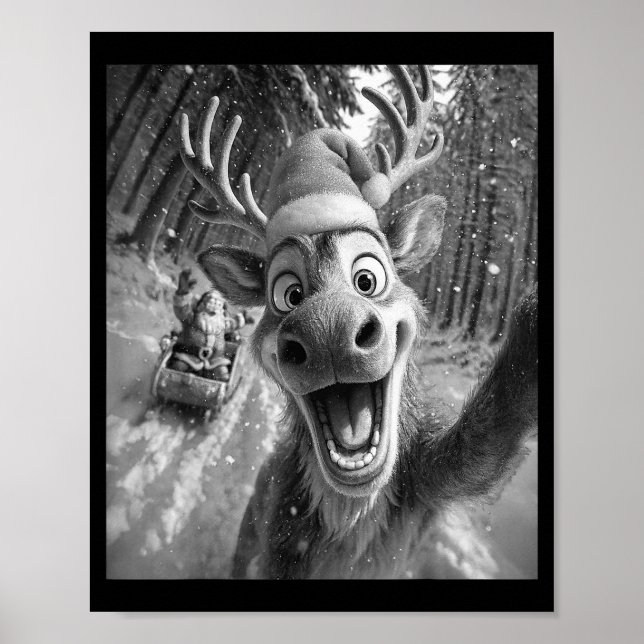 Poster Funny Reindeer Selfie Santa Merry Christmas Men Wo (Devant)