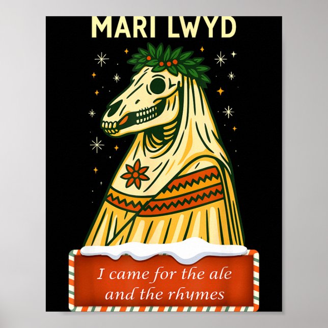 Poster Funny Retro Folklore Skeleton Horse Mari Lwyd Yule (Devant)