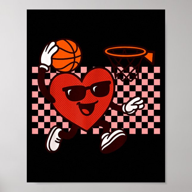 Poster Funny Retro Heart Graphic Basketball Player Kids V (Devant)