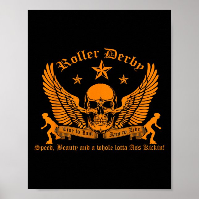 Poster Funny Roller Derby Lover Quotes Gift, Live To Jam  (Devant)