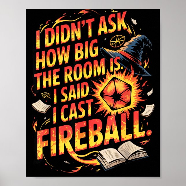 Poster Funny Rpg I Cast Fireball Quote With Wizard Hat An (Devant)