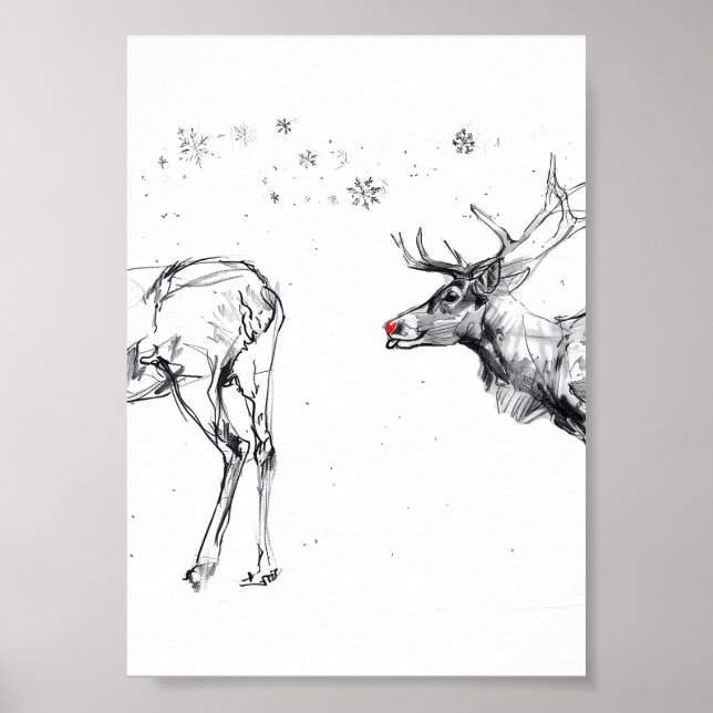 Poster Funny Rudolf Reindeer Noël Amour (Devant)