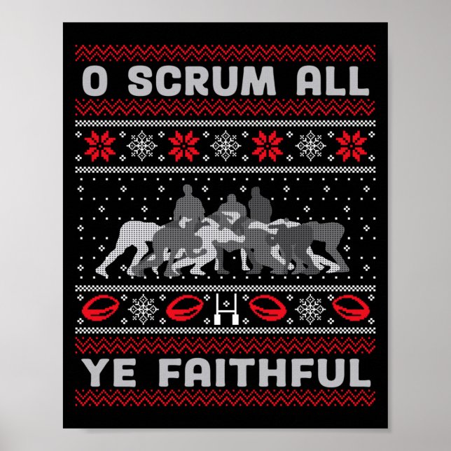 Poster Funny Rugby O Scrum All Ye Faithful Ugly Merry Chr (Devant)