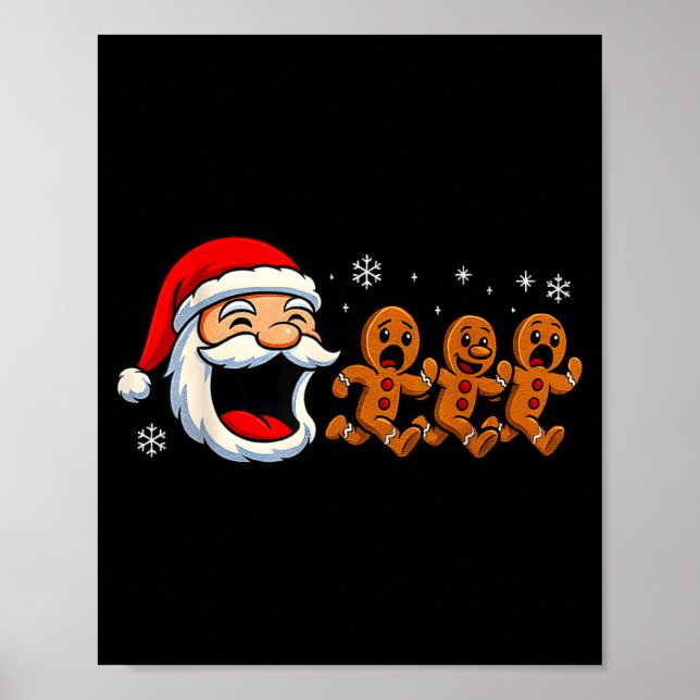 Poster Funny Santa Chasing Gingerbread Christmas Cookie  (Devant)