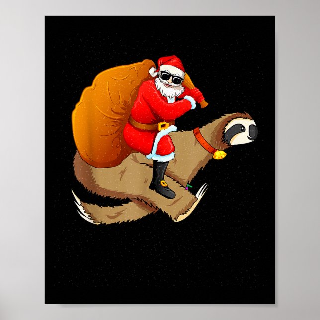 Poster Funny Santa Claus Riding Sloth Christmas Boys Men  (Devant)