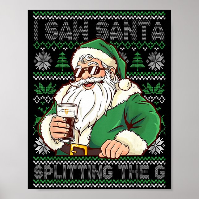 Poster Funny Santa Drinking Beer Splitting G Christmas Ad (Devant)