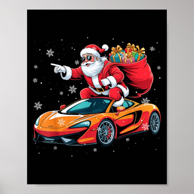 Poster Funny Santa Driving Srt Car Xmas Pajama Christmas  (Devant)