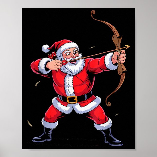 Poster Funny Santa Playing Archery Holiday Christmas Xmas (Devant)