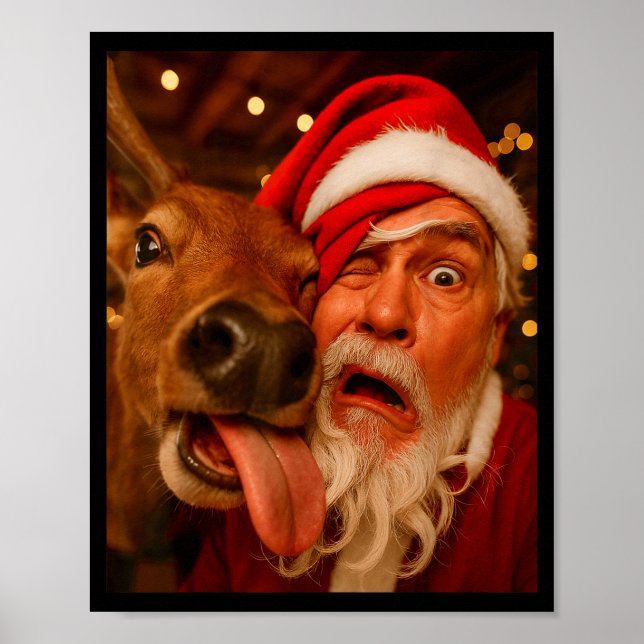 Poster Funny Santa Selfie Reindeer Men Women Kids Christm (Devant)