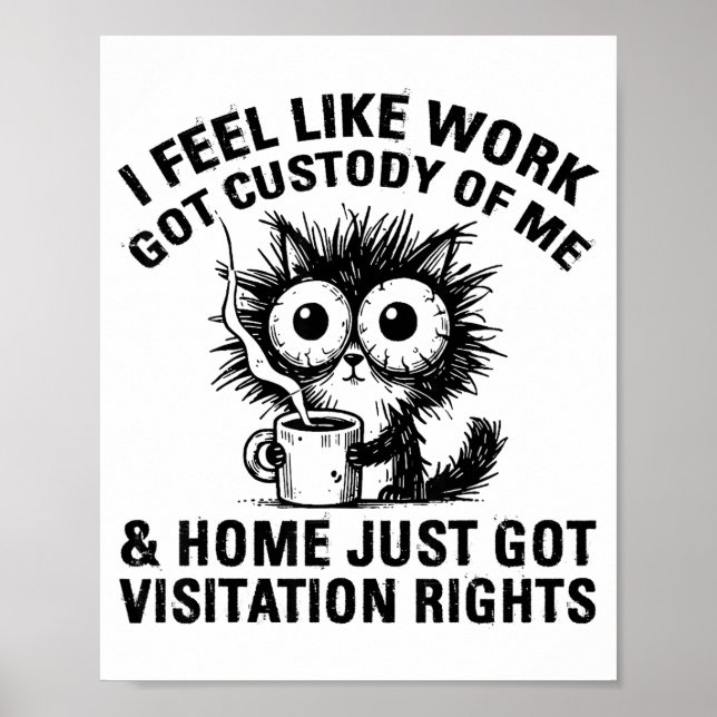 Poster Funny Sarcastic Cat I Feel Like Work Got Custody O (Devant)