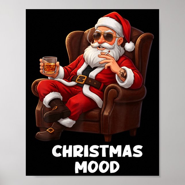 Poster Funny Sarcastic Santa Smoking And Drinking “christ (Devant)