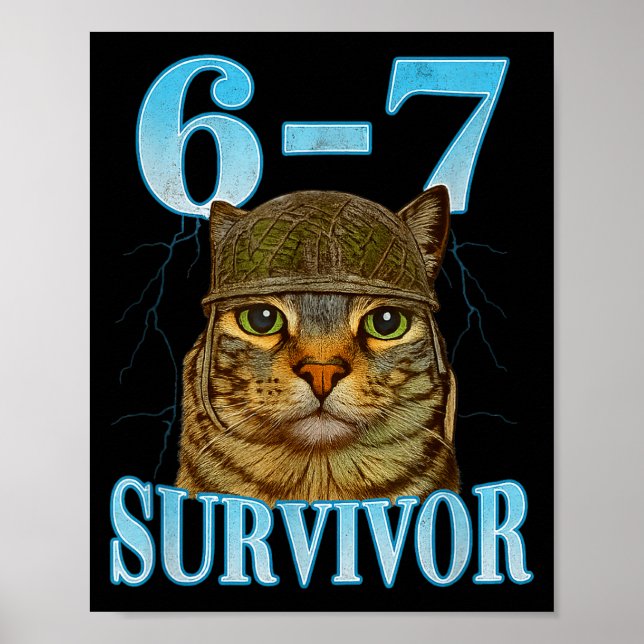 Poster Funny Saying 67 Cats Tummy Ache Survivor Cat Meme  (Devant)