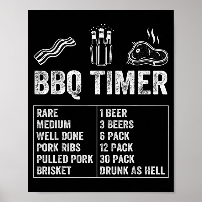 Poster Funny Saying Bbq Timer Beer Grill Dad Barbecue Dri (Devant)