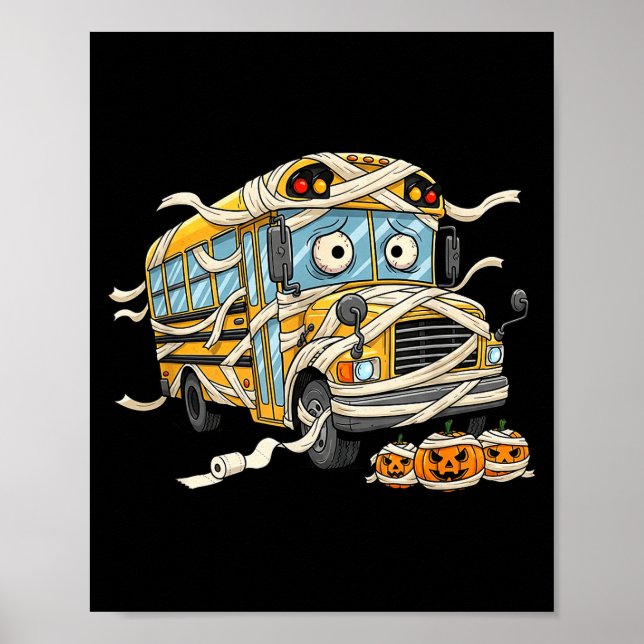 Poster Funny School Bus Mummy Pumpkin Halloween Kids Mens (Devant)