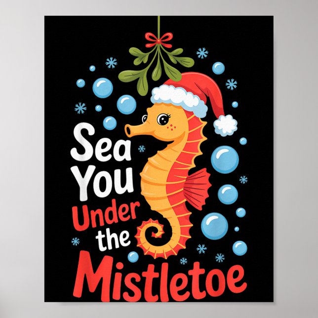 Poster Funny Sea Horse Christmas Seahorse Santa Hat Kids  (Devant)
