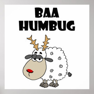 Poster Funny Sheep Bah Humbug Christmas Pun Cartoon