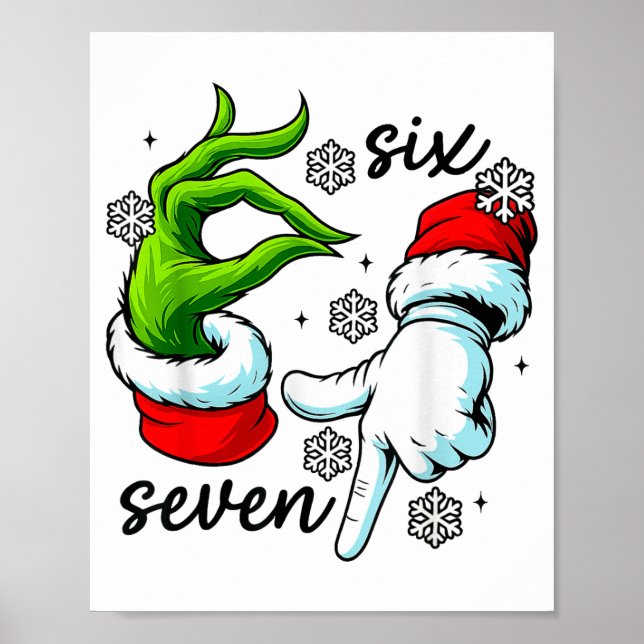 Poster Funny Six Seven 67 Meme 6 7 Christmas Elf Hand Boy (Devant)