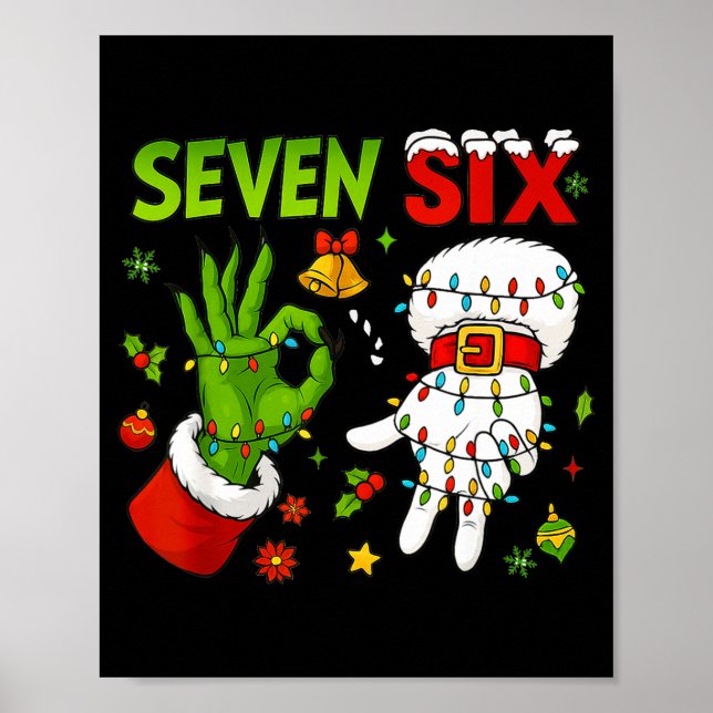 Poster Funny Six Seven 67 Meme 6 7 Christmas Elf Hand Boy (Devant)