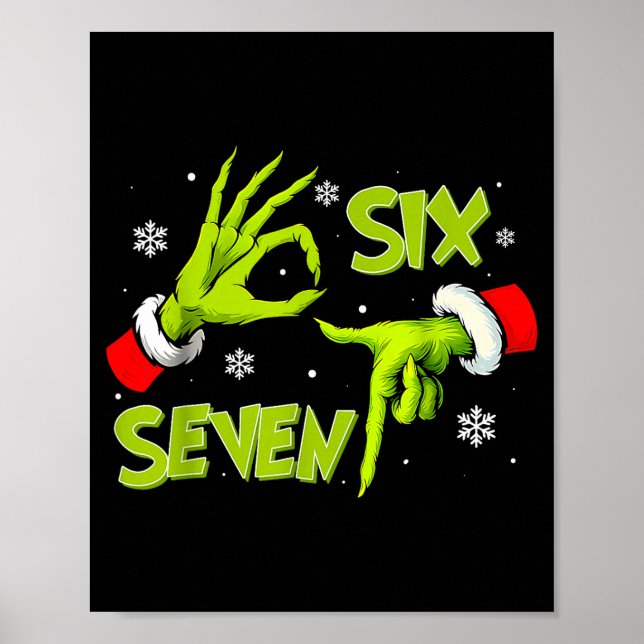Poster Funny Six Seven 67 Meme 6 7 Christmas Elf Hand Boy (Devant)