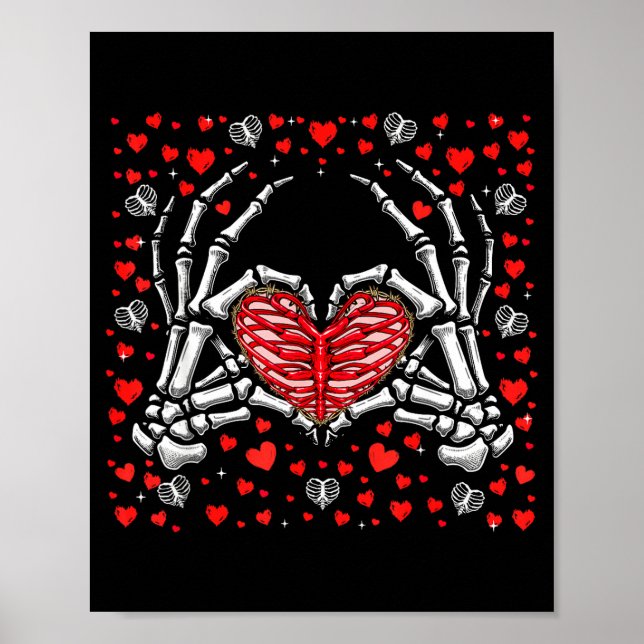 Poster Funny Skeleton Hand Heart Valentines Day Bones Lov (Devant)