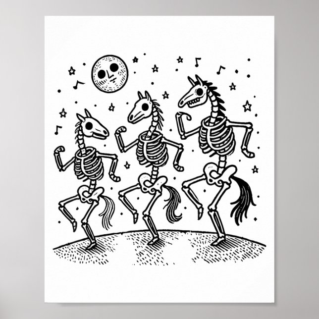 Poster Funny Skeleton Horse Dancing Halloween Horse Lover (Devant)