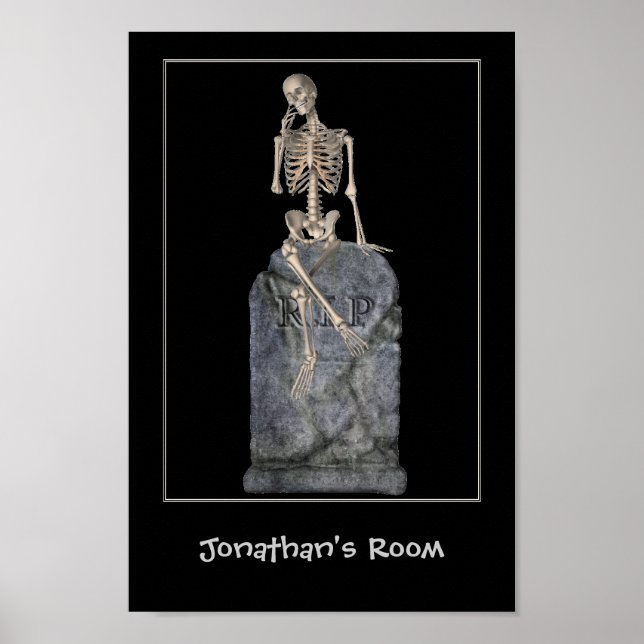 Poster Funny Skeleton Tombstone Kids Room Personnalisé (Devant)