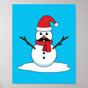Poster Funny Snowman avec Moustache et carotte