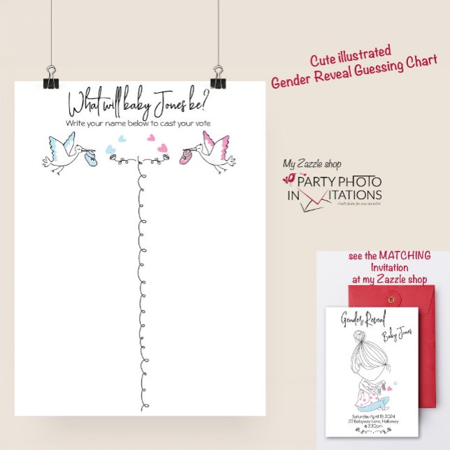 Poster Funny stork Genre Reveal Graphique (Gender reveal guessing chart)